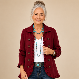 Colette™ | Ruffled Knit Double-Breasted Jacket