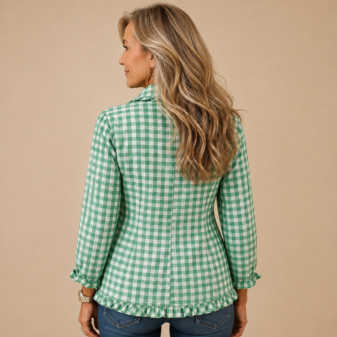 Célestine™ | Gingham Ruffle Double-Breasted Blazer