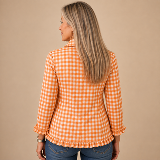 Célestine™ | Gingham Ruffle Double-Breasted Blazer