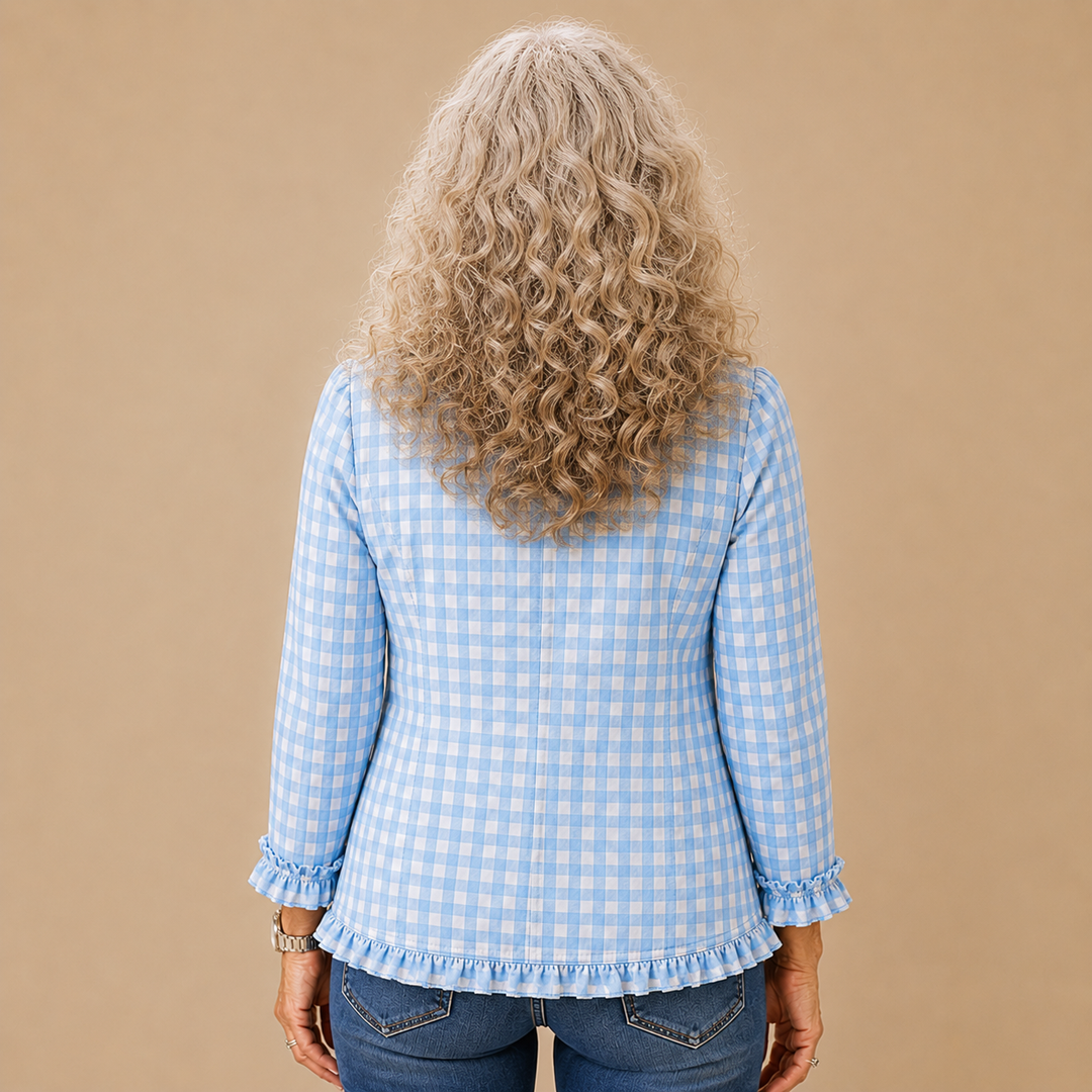 Célestine™ | Gingham Ruffle Double-Breasted Blazer