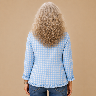 Célestine™ | Gingham Ruffle Double-Breasted Blazer
