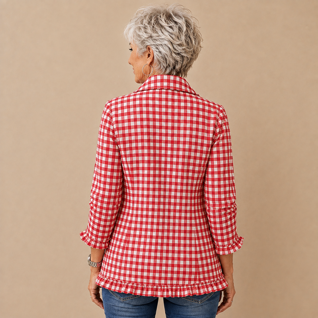 Célestine™ | Gingham Ruffle Double-Breasted Blazer