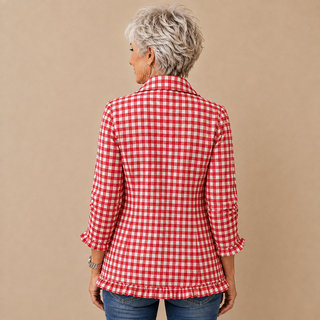 Célestine™ | Gingham Ruffle Double-Breasted Blazer