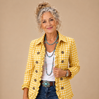 Célestine™ | Gingham Ruffle Double-Breasted Blazer