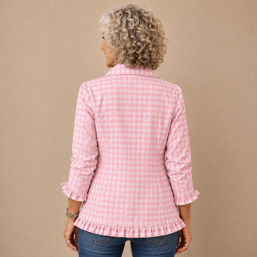Célestine™ | Gingham Ruffle Double-Breasted Blazer