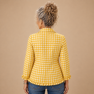 Célestine™ | Gingham Ruffle Double-Breasted Blazer