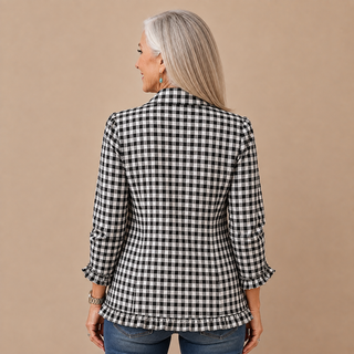 Célestine™ | Gingham Ruffle Double-Breasted Blazer