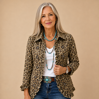 Amélie™ | Leopard Ruffle Double-Breasted Blazer