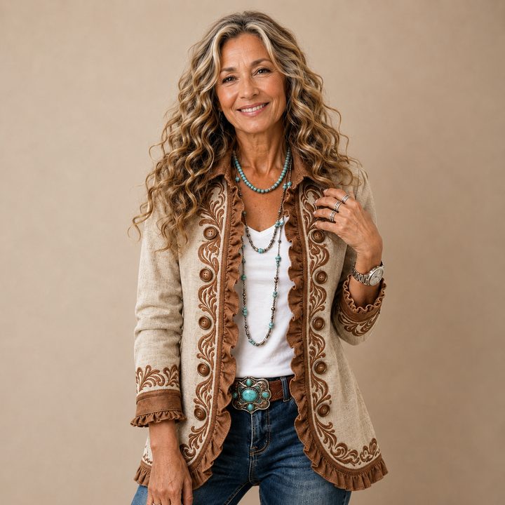 Evangeline™ | Embroidered Ruffle Tailored Jacket