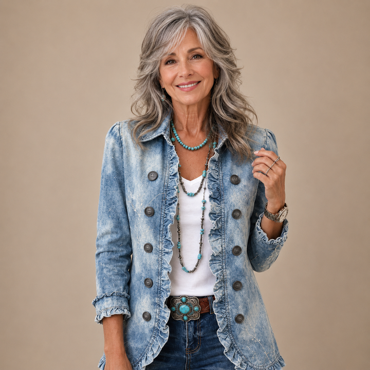 Juliette™ | Ruffled Embroidered Denim Jacket