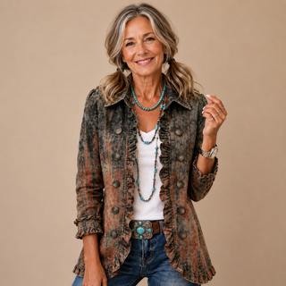 Vivienne™ | Vintage Ruffle Denim Jacket