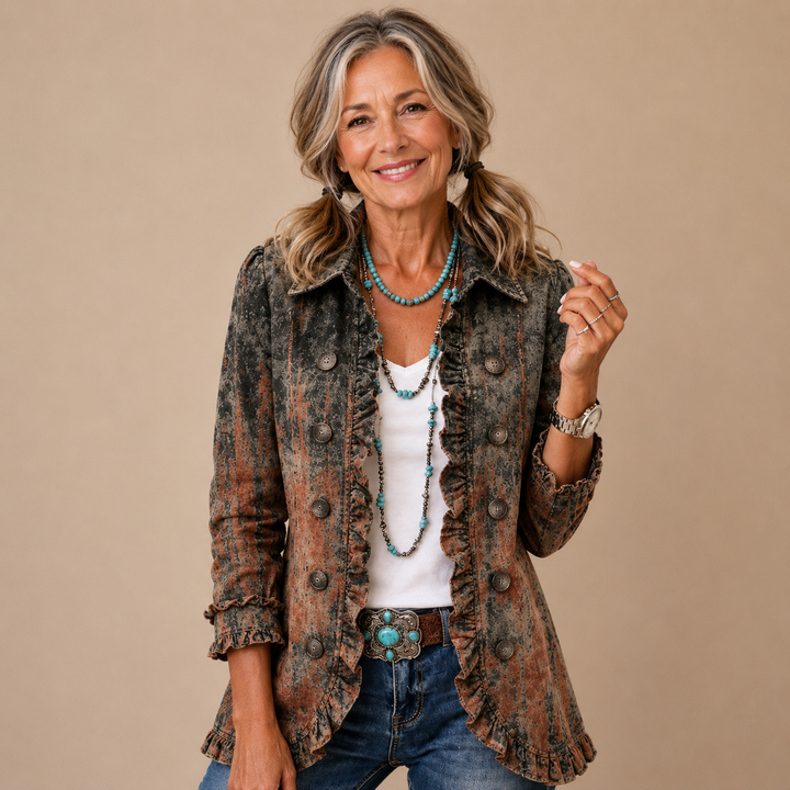 Vivienne™ | Vintage Ruffle Denim Jacket