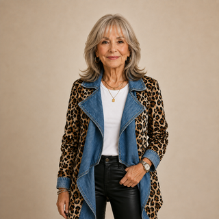 Elodie™ | Leopard Denim Waterfall Blazer