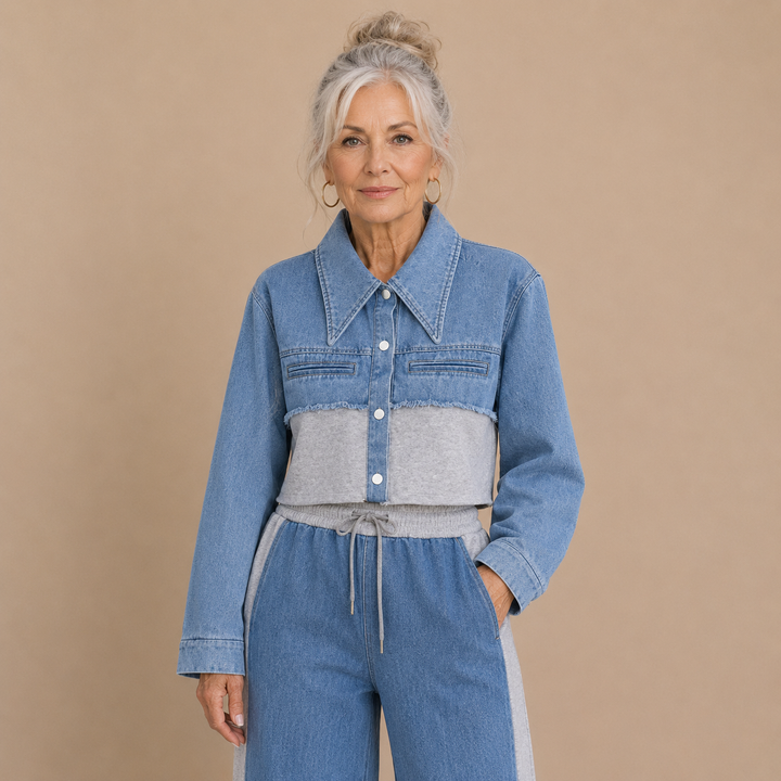 Amélie™ | Chic Denim Contrast Two-Piece Set