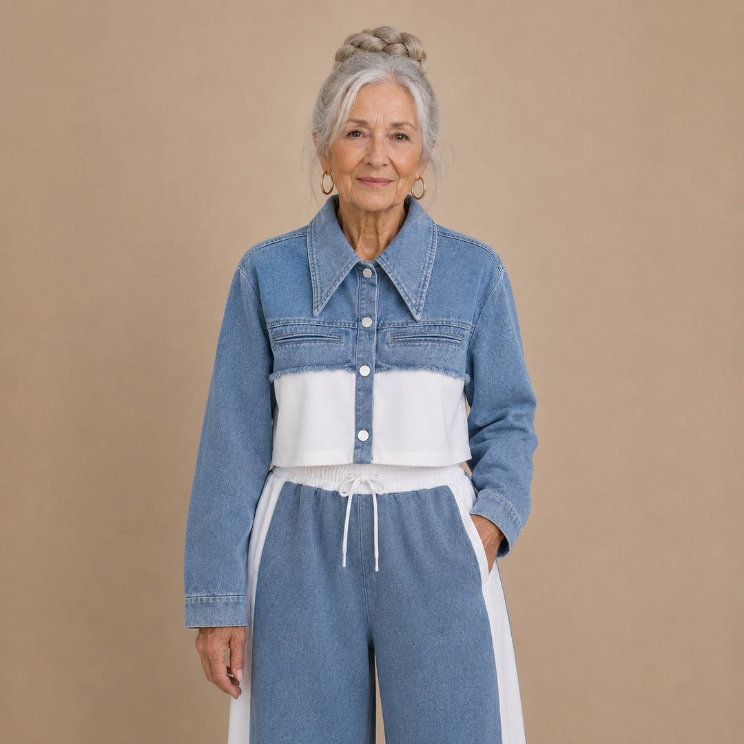 Amélie™ | Chic Denim Contrast Two-Piece Set