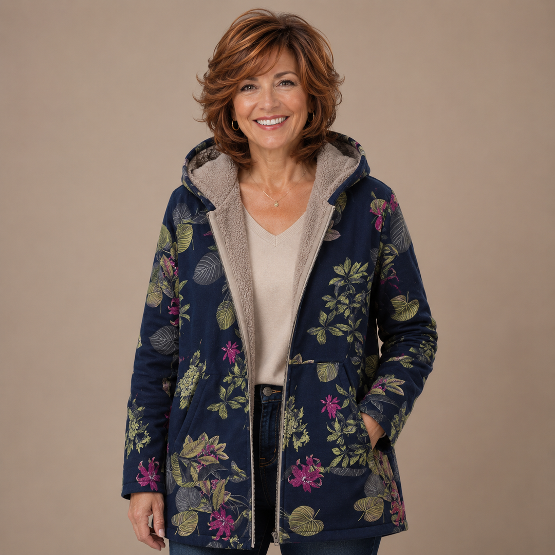 Elise™ | Botanical Sherpa-Lined Hooded Jacket