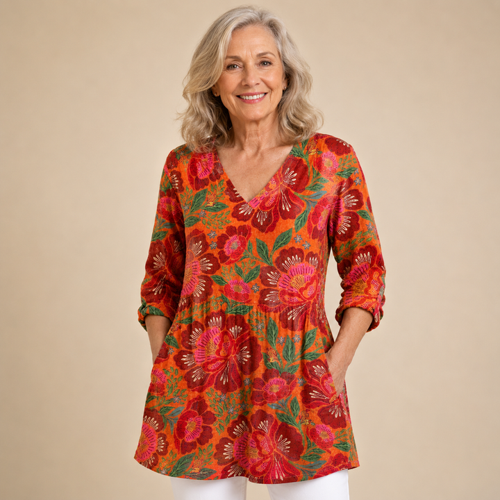 Rosalie™ | Vibrant Bloom V-Neck Shirt