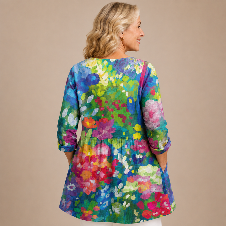 Maribel™ | Painterly Garden V-Neck Shirt