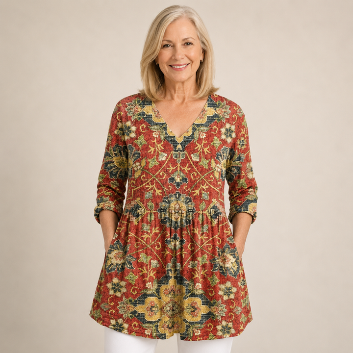 Vivienne™ | Heritage Floral V-Neck Shirt