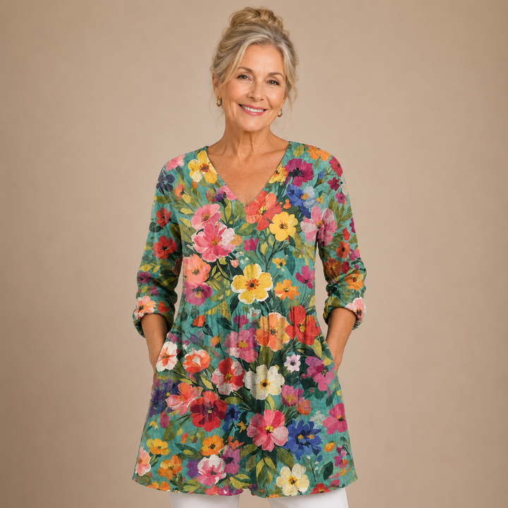 Camille™ | Wildflower Garden V-Neck Shirt