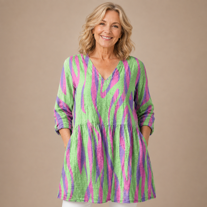Zaria™ | Vibrant Zebra V-Neck Shirt