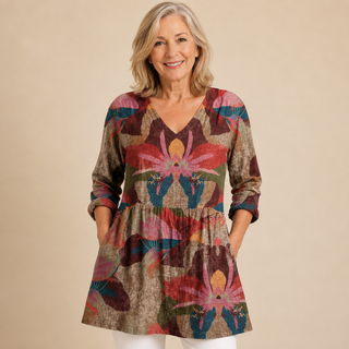 Serena™ | Tropical Bloom V-Neck Shirt