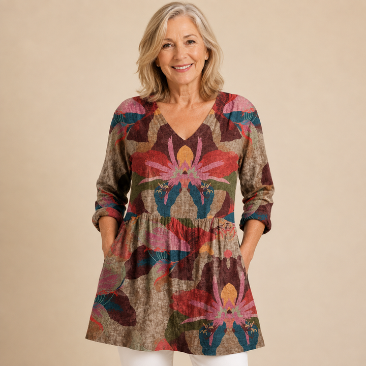 Serena™ | Tropical Bloom V-Neck Shirt
