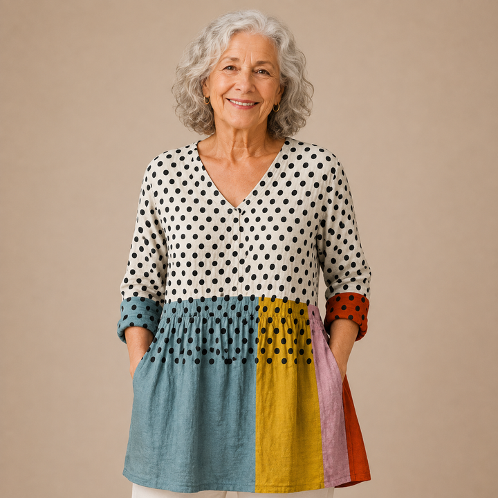 Harper™ | Colourblock Dot V-Neck Shirt