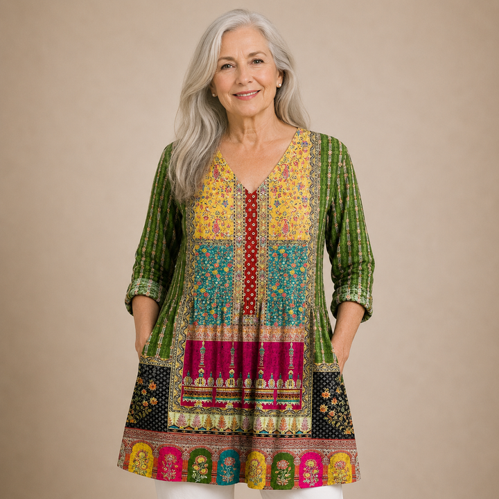 Priya™ | Heritage Patchwork V-Neck Shirt