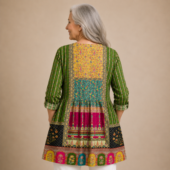 Priya™ | Heritage Patchwork V-Neck Shirt