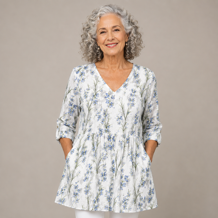 Lila™ | Blue Blossom V-Neck Shirt