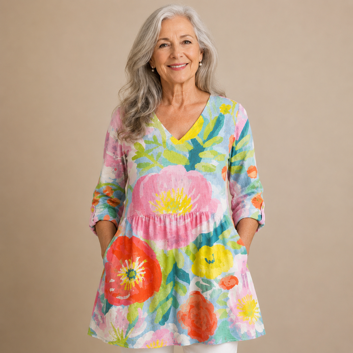 Camellia™ | Watercolour Bloom V-Neck Shirt