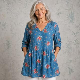 Rosalie™ | Vintage Rose V-Neck Shirt