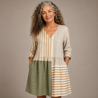 Harper™ | Earthtone Patchwork V-Neck Shirt
