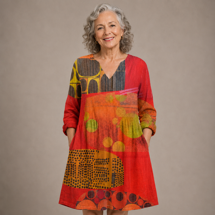 Sienna™ | Abstract Patchwork V-Neck Shirt