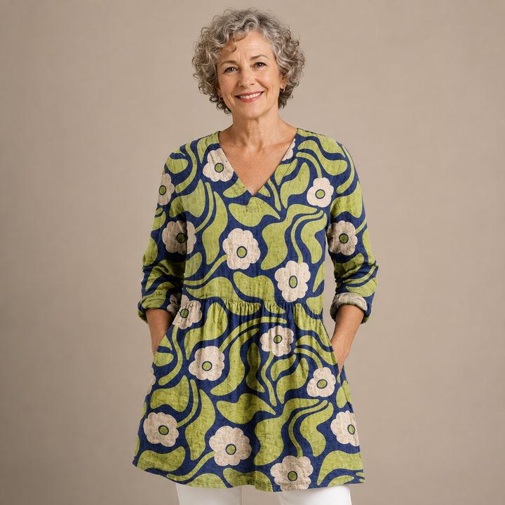 Olive™ | Retro Floral V-Neck Shirt