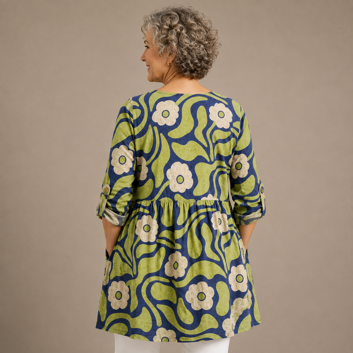 Olive™ | Retro Floral V-Neck Shirt