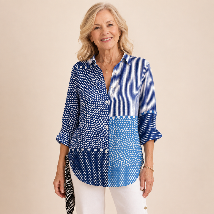 Brielle™ | Patchwork Stripe Button Blouse