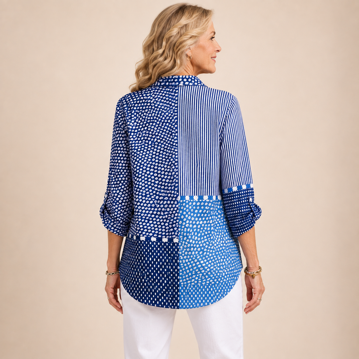 Brielle™ | Patchwork Stripe Button Blouse