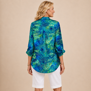 Elora™ | Peacock Feather Button Blouse