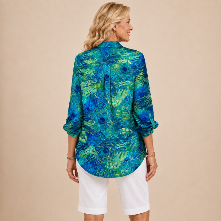 Elora™ | Peacock Feather Button Blouse