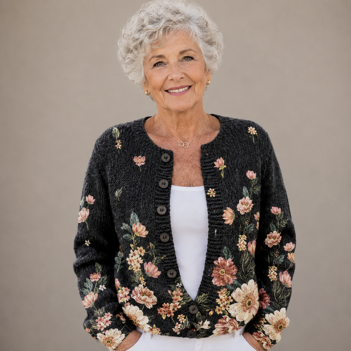 Noelle™ | Midnight Bloom Knitted Cardigan