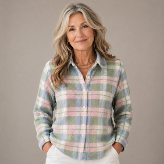 Elowen™ | Pastel Green & Pink Plaid Cardigan