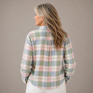 Elowen™ | Pastel Green & Pink Plaid Cardigan