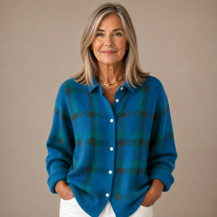 Kelsey™ | Brushed Knit Plaid Cardigan