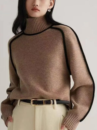 Mocha™ | Luxe Taupe Contrast Turtleneck Sweater