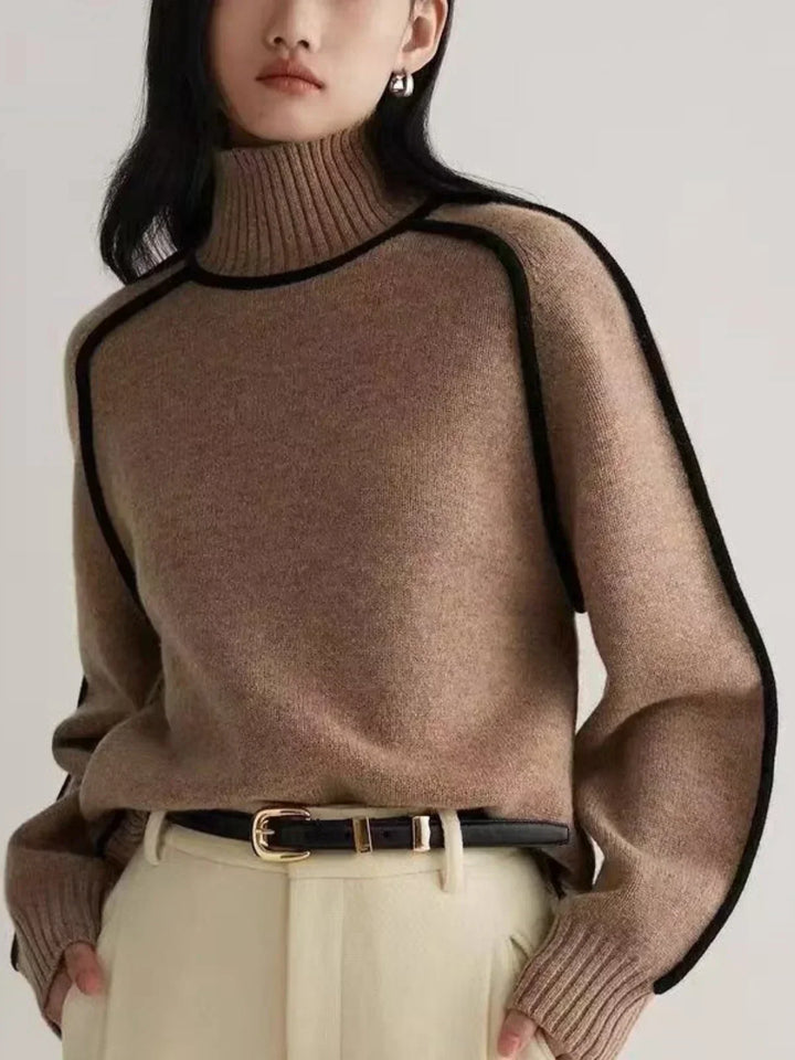 Mocha™ | Luxe Taupe Contrast Turtleneck Sweater