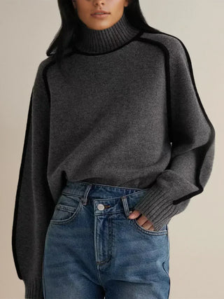 Mocha™ | Luxe Taupe Contrast Turtleneck Sweater