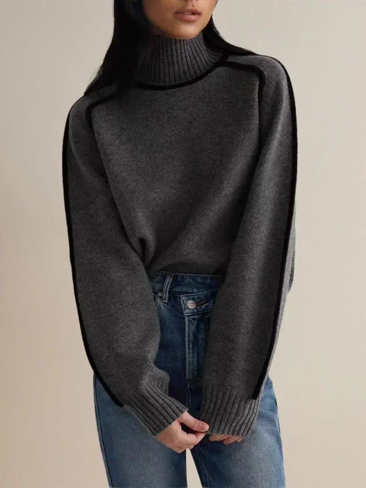 Mocha™ | Luxe Taupe Contrast Turtleneck Sweater