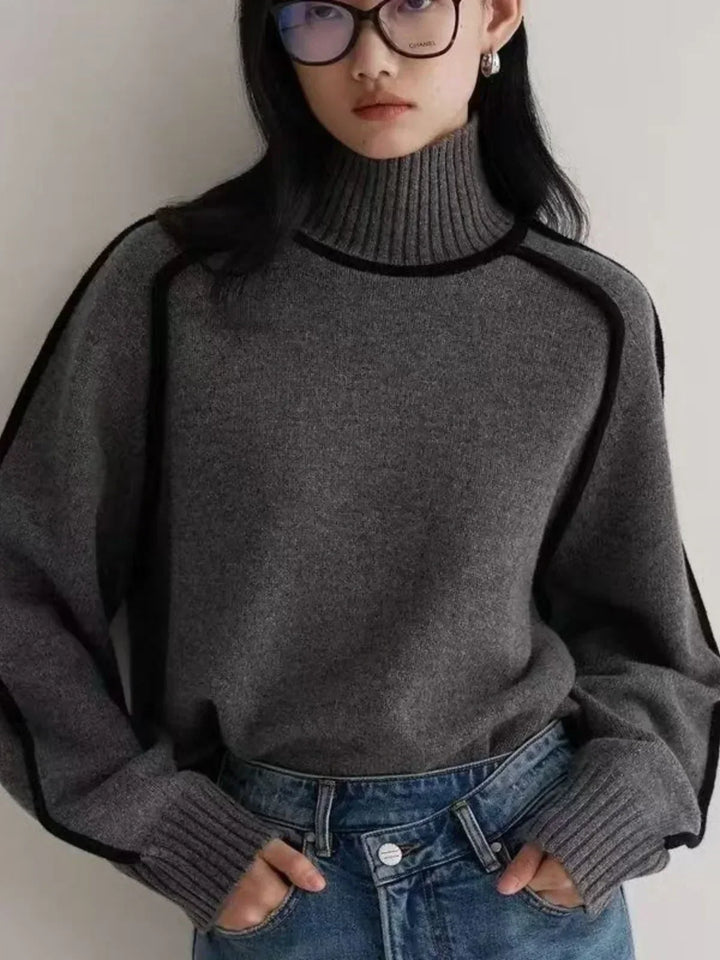 Mocha™ | Luxe Taupe Contrast Turtleneck Sweater